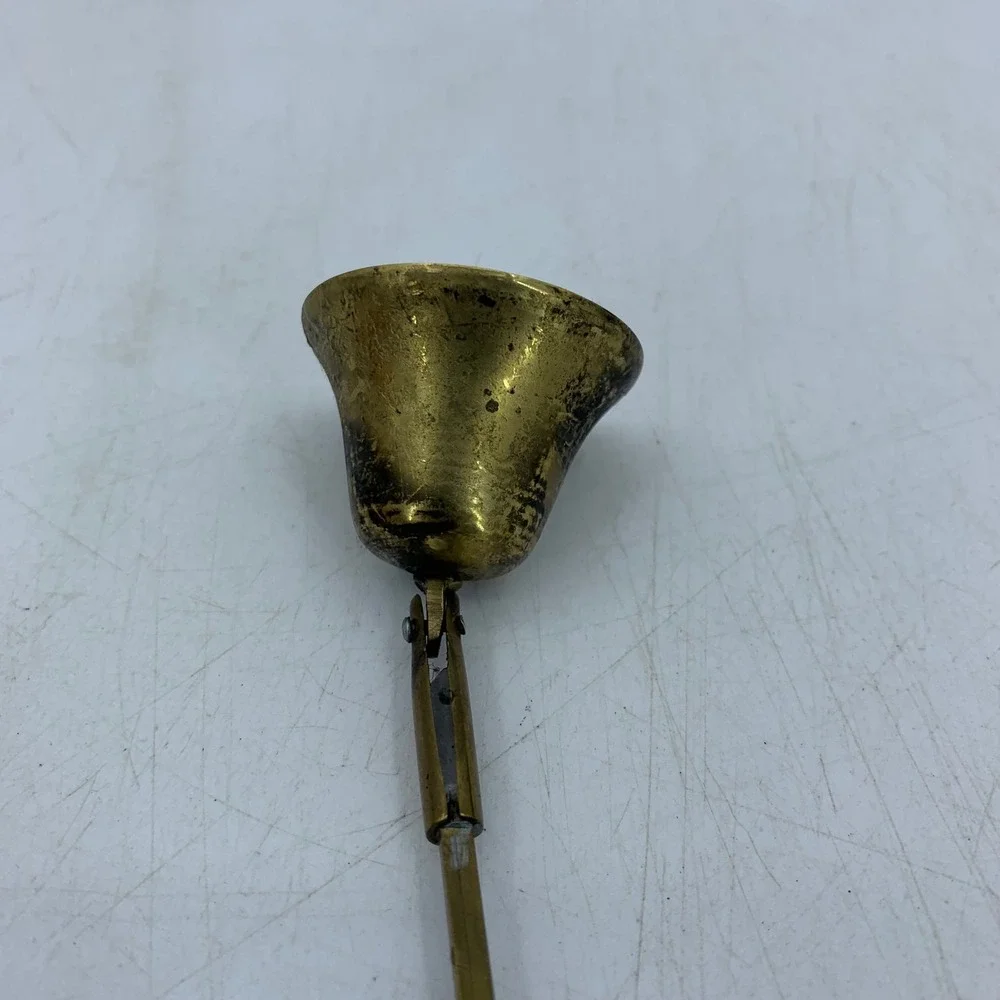 Vtg Brass Candle Snuffer Turned Wood Handle Swivel Bell Hearth Prim Farmhouse